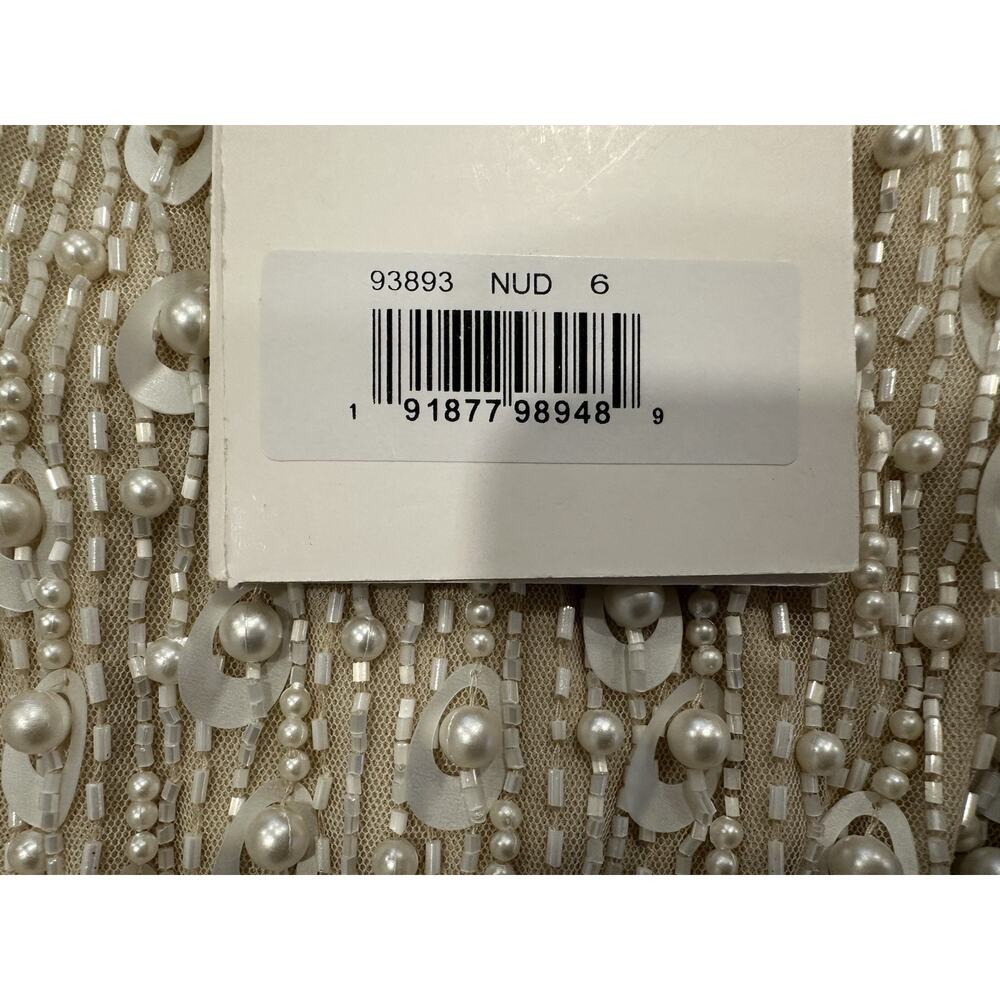 Mac Duggal 93893 Beige High Neck Short Sleeve Embellished Midi Sheath Dress Sz 6 - Picture 8 of 8